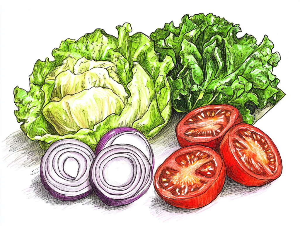 lettuce, tomato, onion, chesse