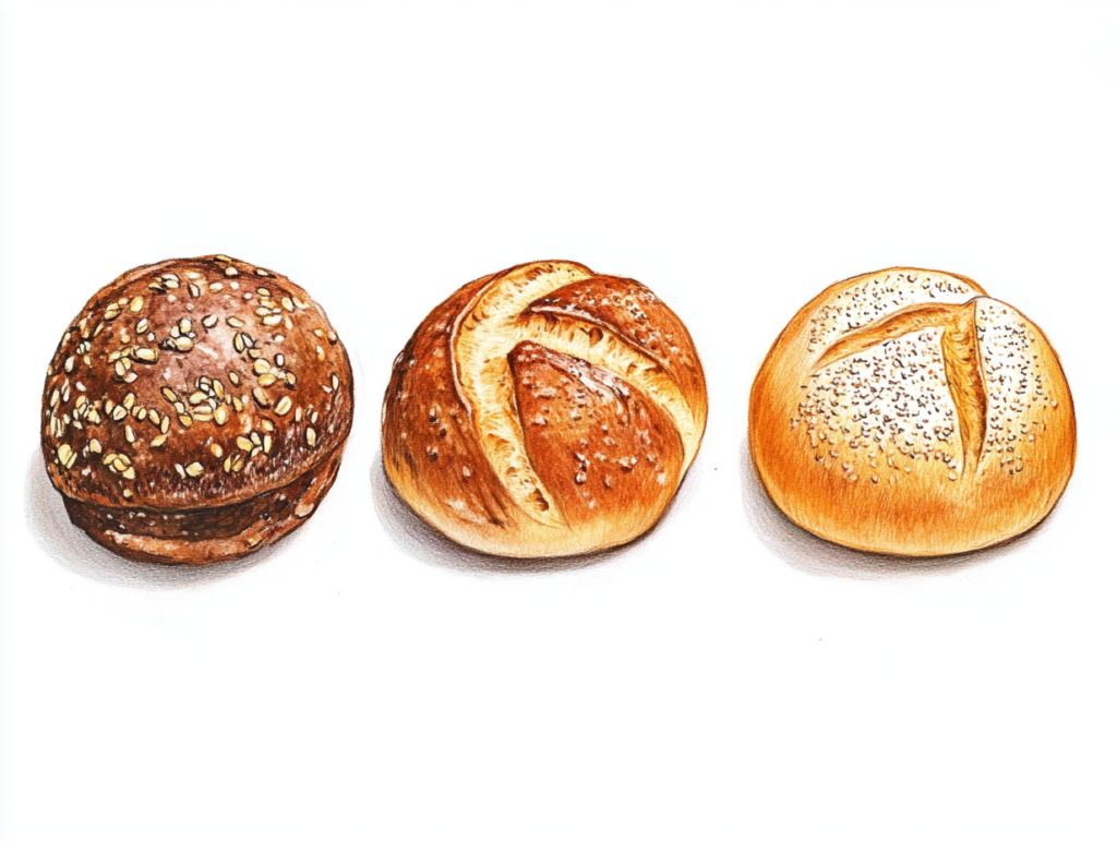 various burger buns